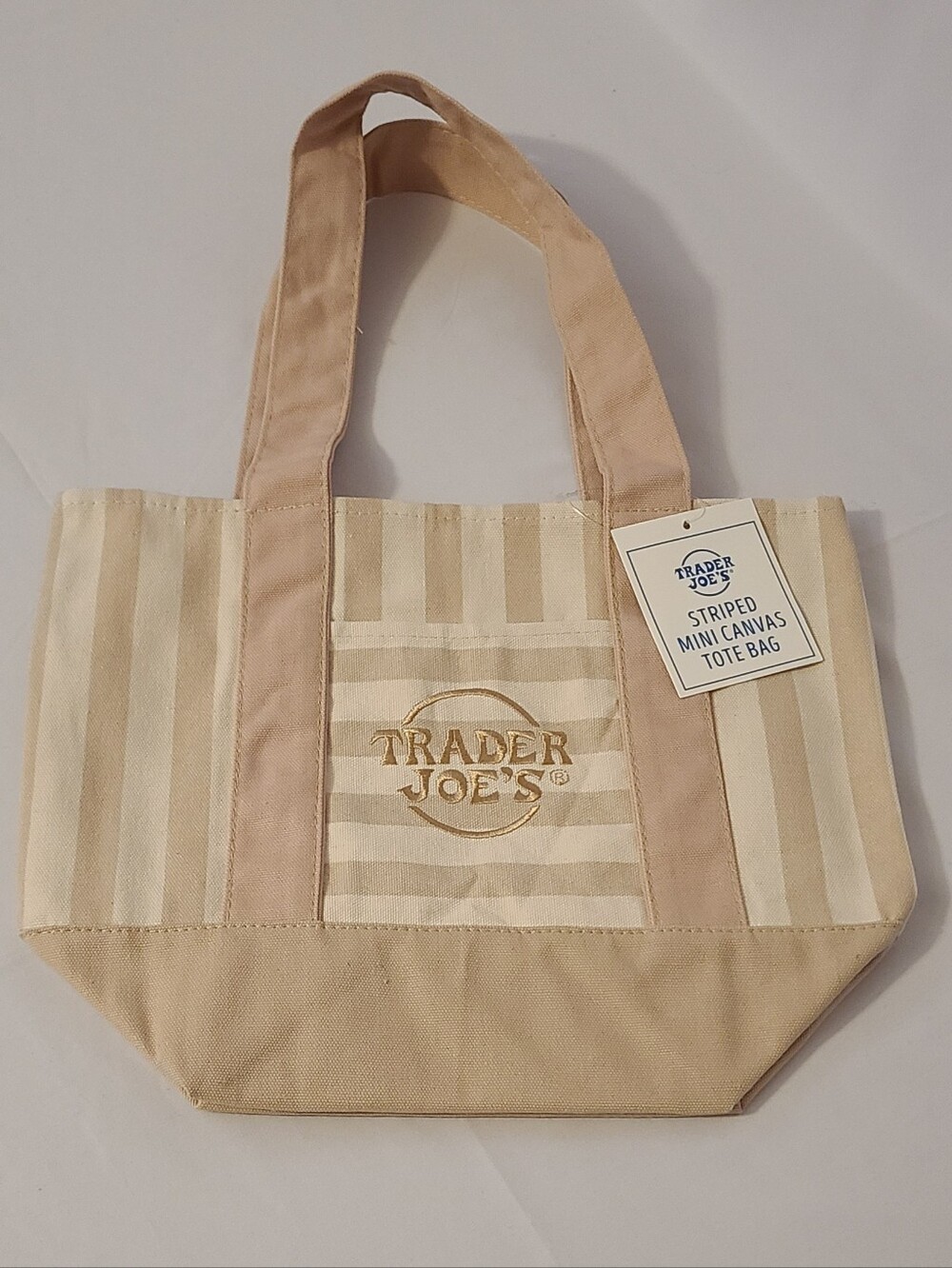 Trader Joe's Tan Striped Mini Canvas Tote Bag - Picture 9 of 9